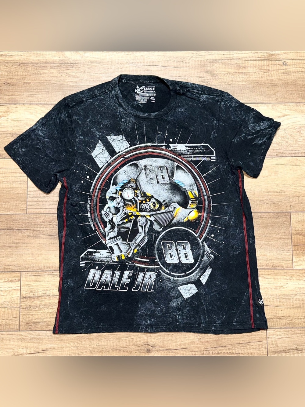 Chase Authentics Dale Earnhardt Jr NASCAR Racing Skull Acid Wash T Shirt Adult L